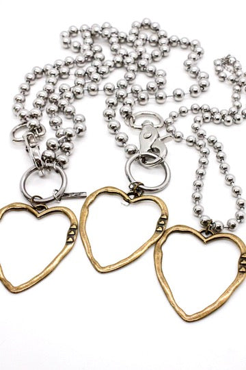 Brass Cutout Heart Convertible Silver Chain Necklace