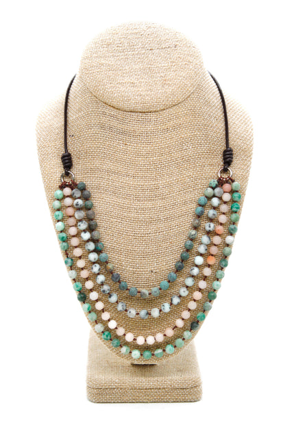 Semi Precious Stone Multi Strand Short Necklace - NLS-M37