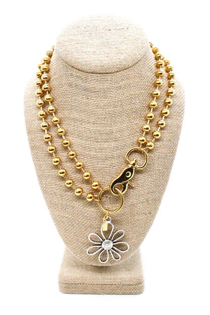Open Daisy Outline Pendant Convertible Gold Chain Necklace