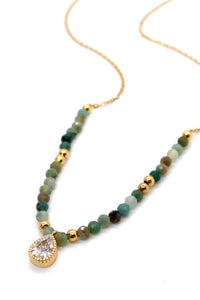 African Turquoise Necklace with Zircon Drop -French Flair Collection-