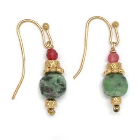 Mini Stone Dangle Earrings - Ruby Zoisite