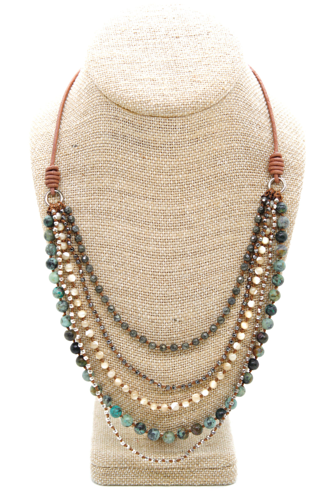 Semi Precious Stone Multi Strand Short Necklace - NLS-Clover