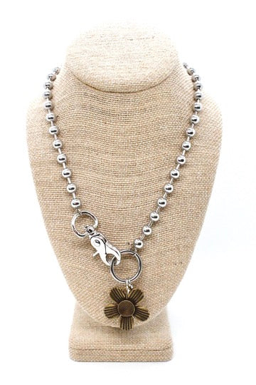 Antique Bronze Flower Pendant Convertible Silver Chain Necklace