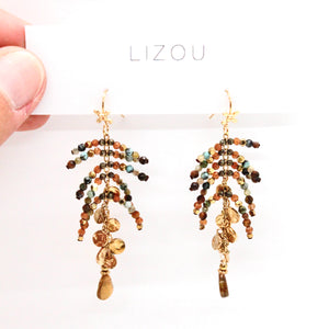 Semi Precious Mini Stone and Gold Charm Dangle Earrings - E4-324