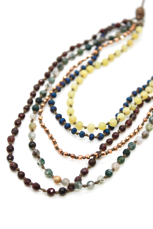 Semi Precious Stone Multi Strand Short Necklace - NLS-Grape
