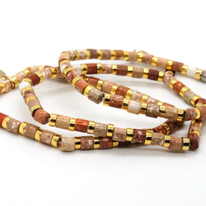 Ivory Semi Precious Stone and Gold Stretch Stone Bracelet -Stone Collection-