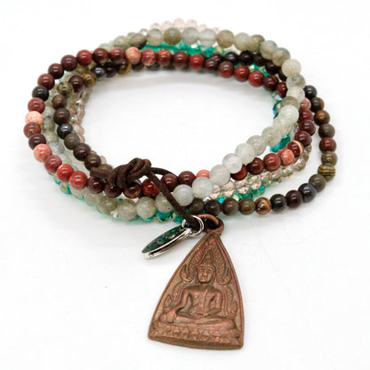 Semi Precious Stone Stretch Bracelet with Buddha Charm
