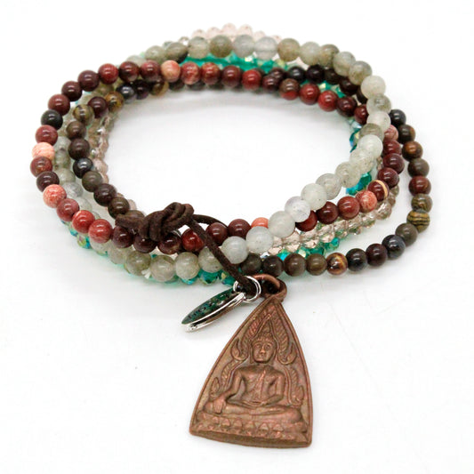 Semi Precious Stone Stretch Bracelet with Buddha Charm