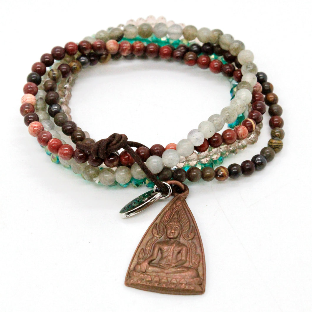 Semi Precious Stone Stretch Bracelet with Buddha Charm