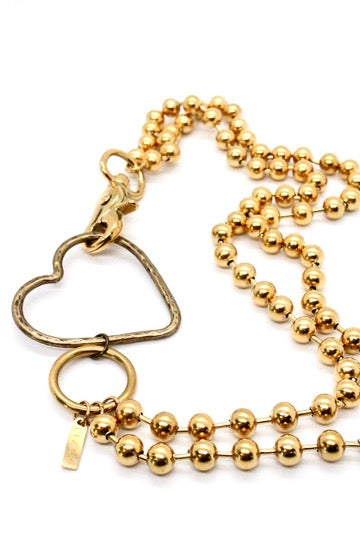 Brass Heart Outline Convertible Gold Chain Necklace