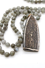 Load image into Gallery viewer, Long Labradorite Hand Knotted Necklace with Beautiful Buddha Charm -The Buddha Collection- NL-LB-105

