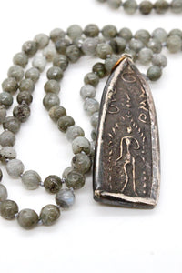 Long Labradorite Hand Knotted Necklace with Beautiful Buddha Charm -The Buddha Collection- NL-LB-105