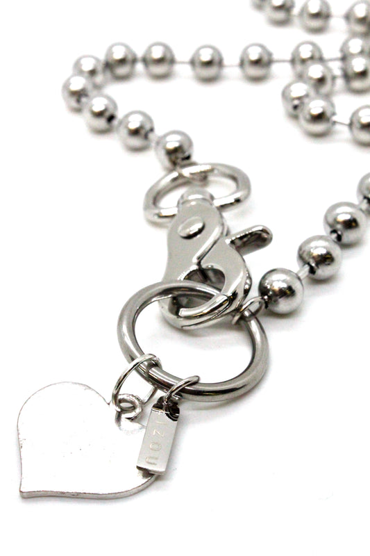 Flat Silver Heart Charm Necklace Silver Chain Claw Clasp