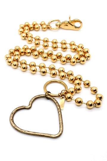 Brass Heart Outline Convertible Gold Chain Necklace