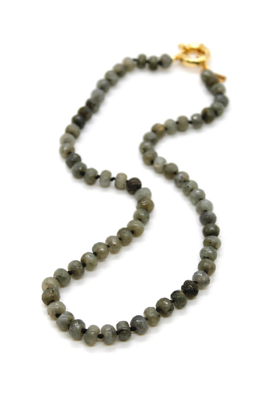 Hand-Knotted Short Faceted Labradorite Beaded Necklace - NLS-LB