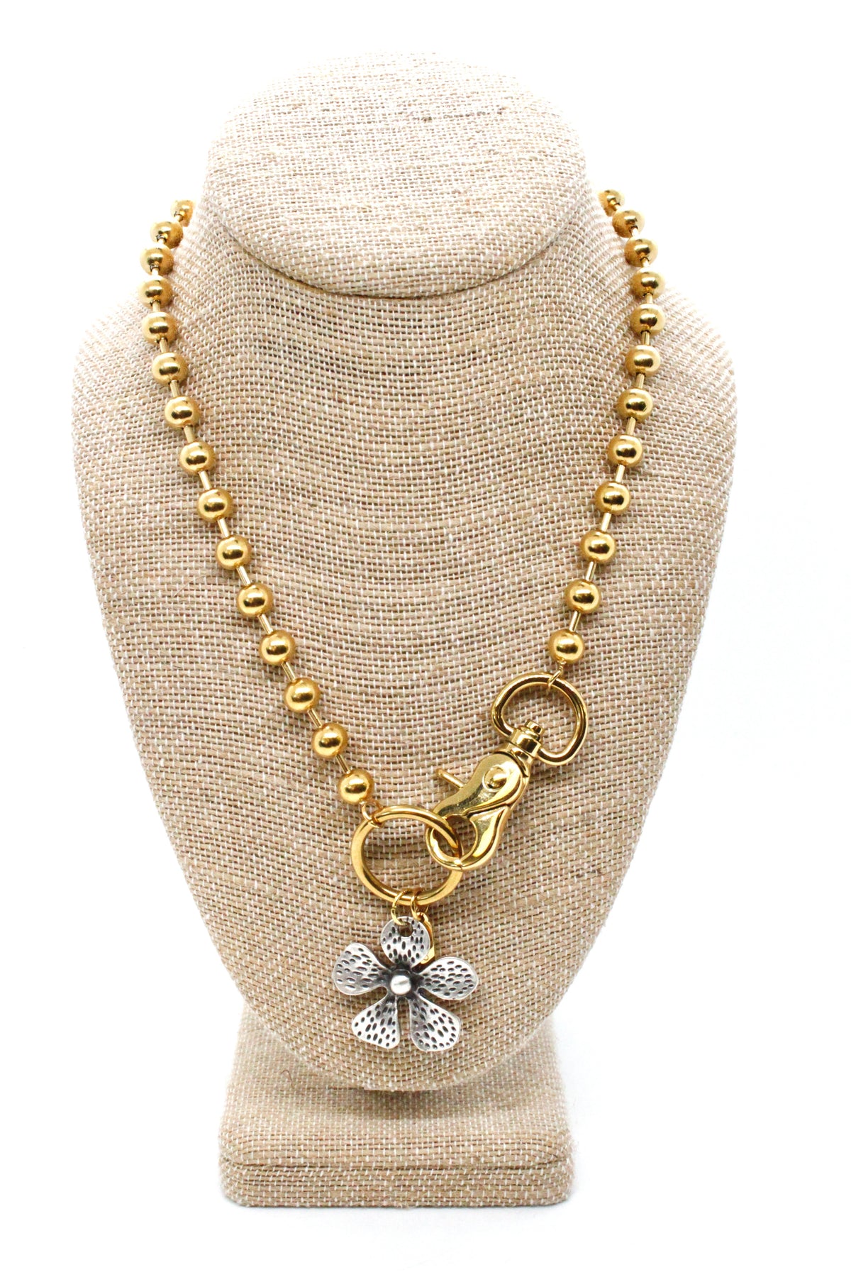 Dotted Flower Pendant Convertible Gold Chain Necklace