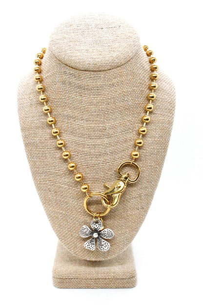 Dotted Flower Pendant Convertible Gold Chain Necklace