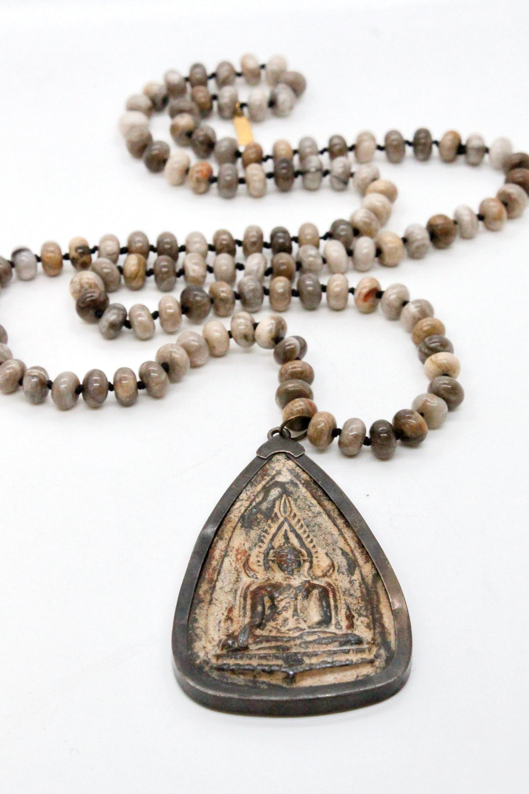 Silver Leaf Jasper Large Buddha Necklace -Buddha Collection-