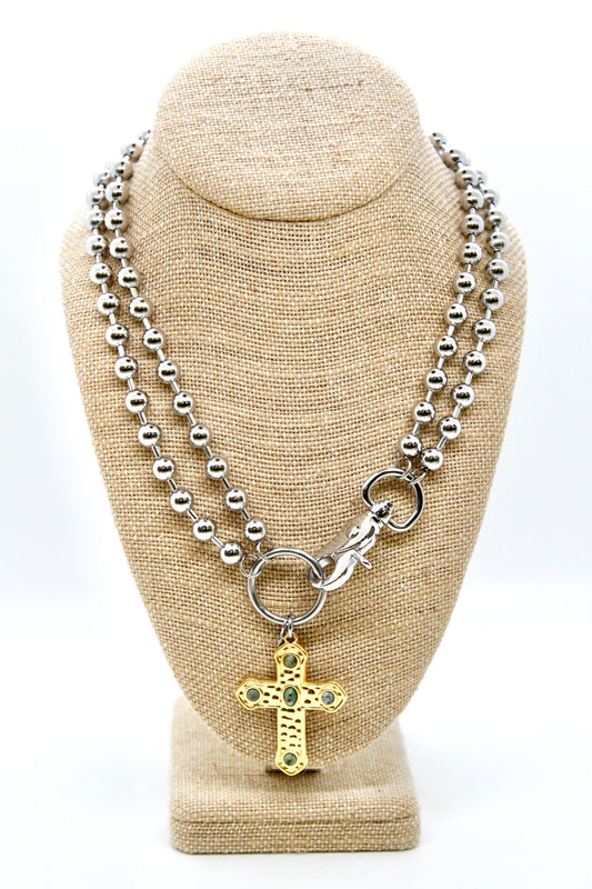 African Turquoise Cross Convertible Silver Chain Necklace