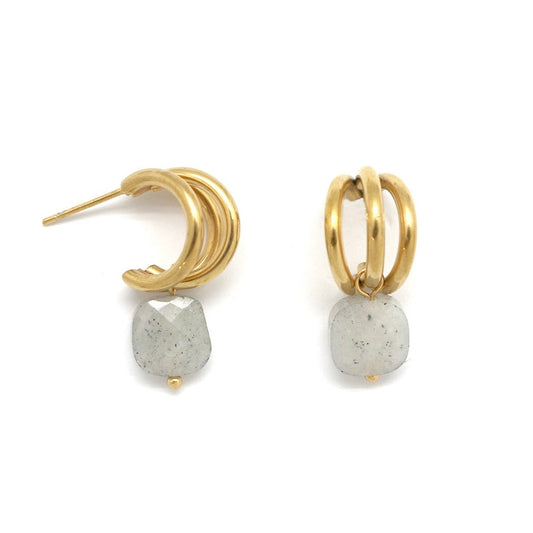 Square Faceted Labradorite Mini Gold Earrings - E4-215