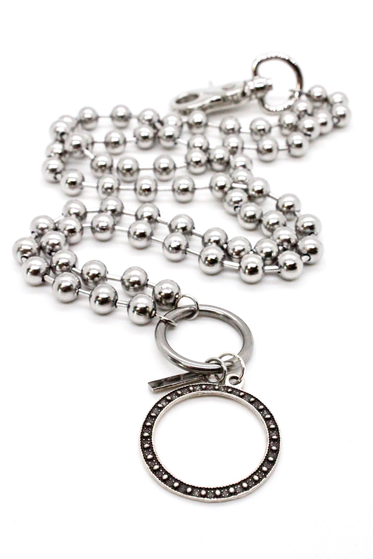 Antique Silver Circle Pendant Convertible Silver Chain Necklace