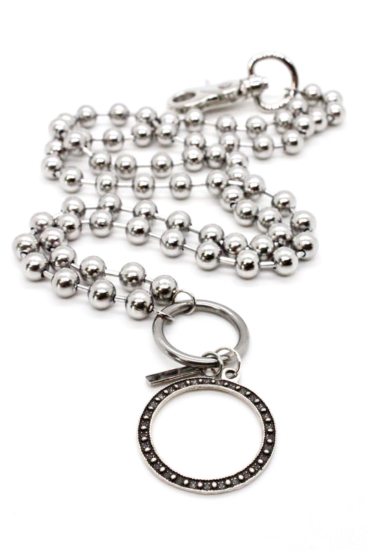 Antique Silver Circle Pendant Convertible Silver Chain Necklace