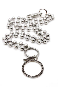 Antique Silver Circle Pendant Convertible Silver Chain Necklace