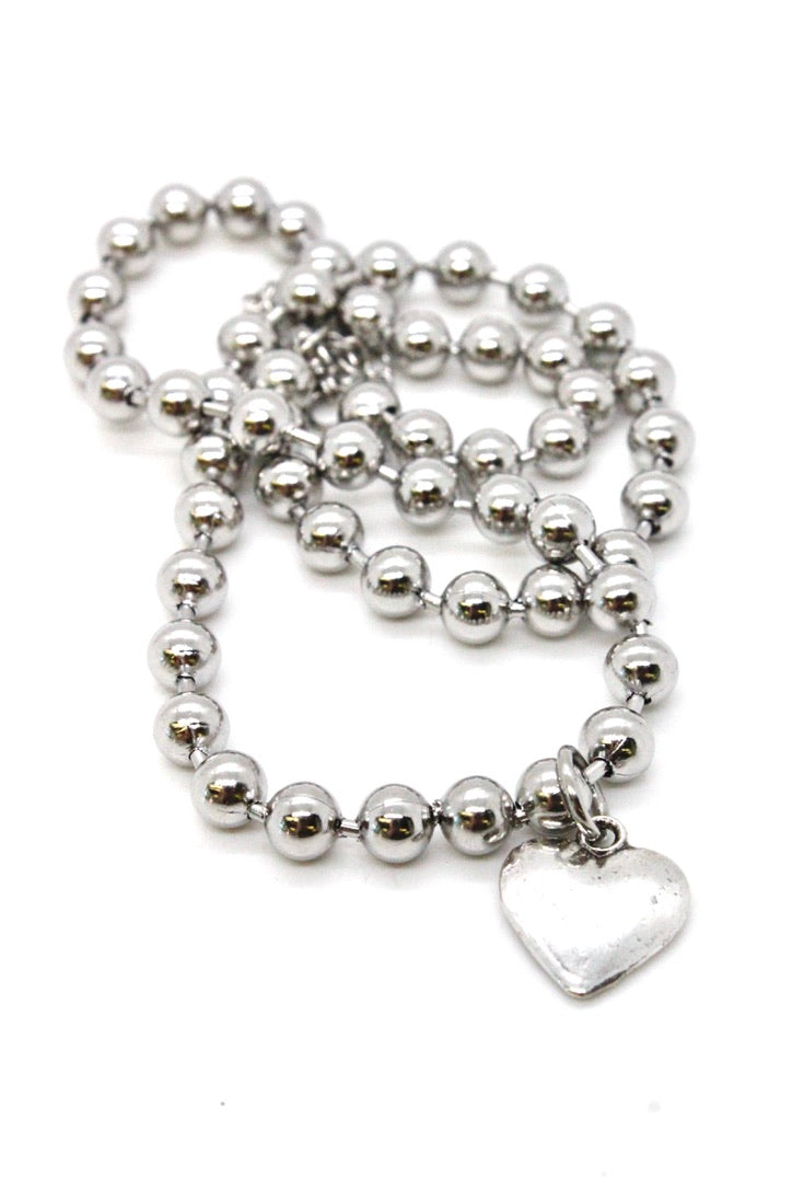 Single Silver Ball Chain Necklace with Simple Silver Heart N2-S505S -The Classics Collection-