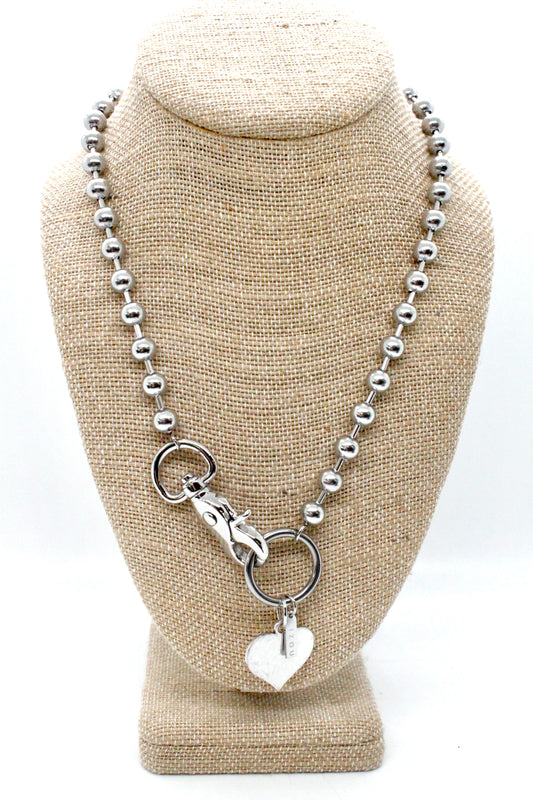 Flat Silver Heart Charm Necklace Silver Chain Claw Clasp