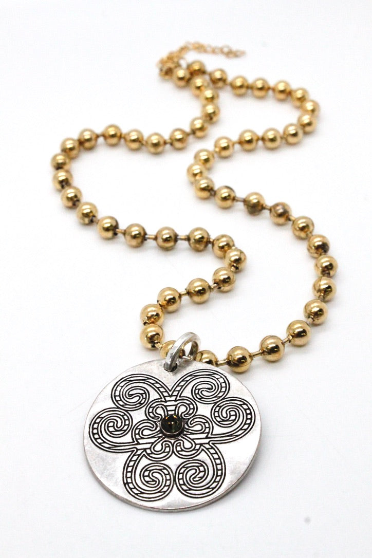 Single Gold Plate Ball Chain Necklace with Disc Charm N2-S065g -The Classics Collection-