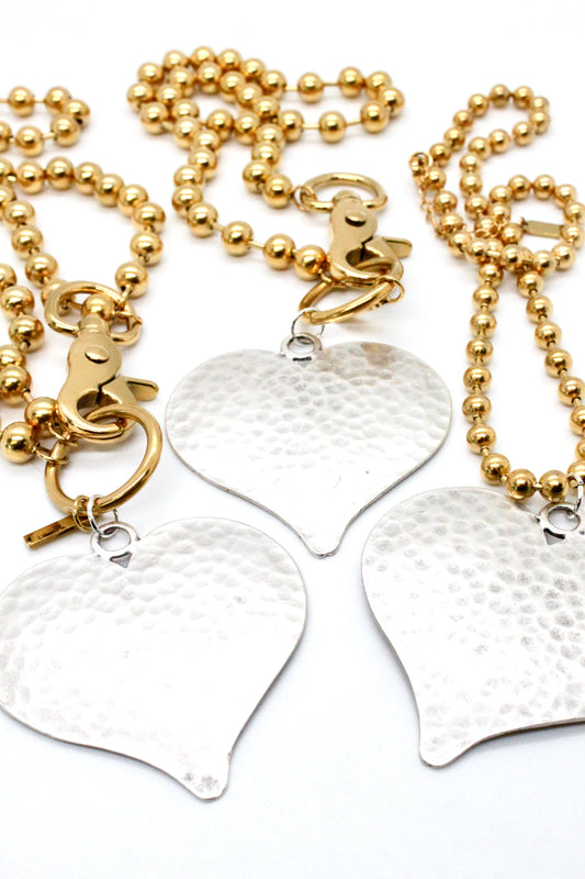 Large Hammered Heart Convertible Gold Chain Necklace