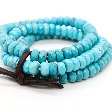 Faceted Rich Turquoise Rondelle Bead Three Strand Bracelet -BL-TQ2