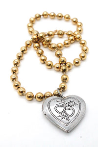 Single Gold Plate Ball Chain Necklace with Heart Locket N2-S063g -The Classics Collection-