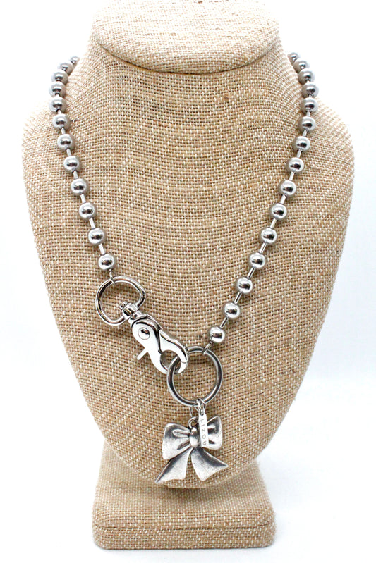 Silver Bow Necklace Single Silver Chain Claw Clasp