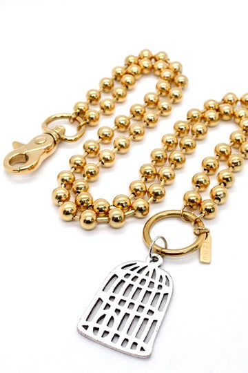 Convertible Short or Long Gold Ball Chain with Bird Cage -N2-885GD