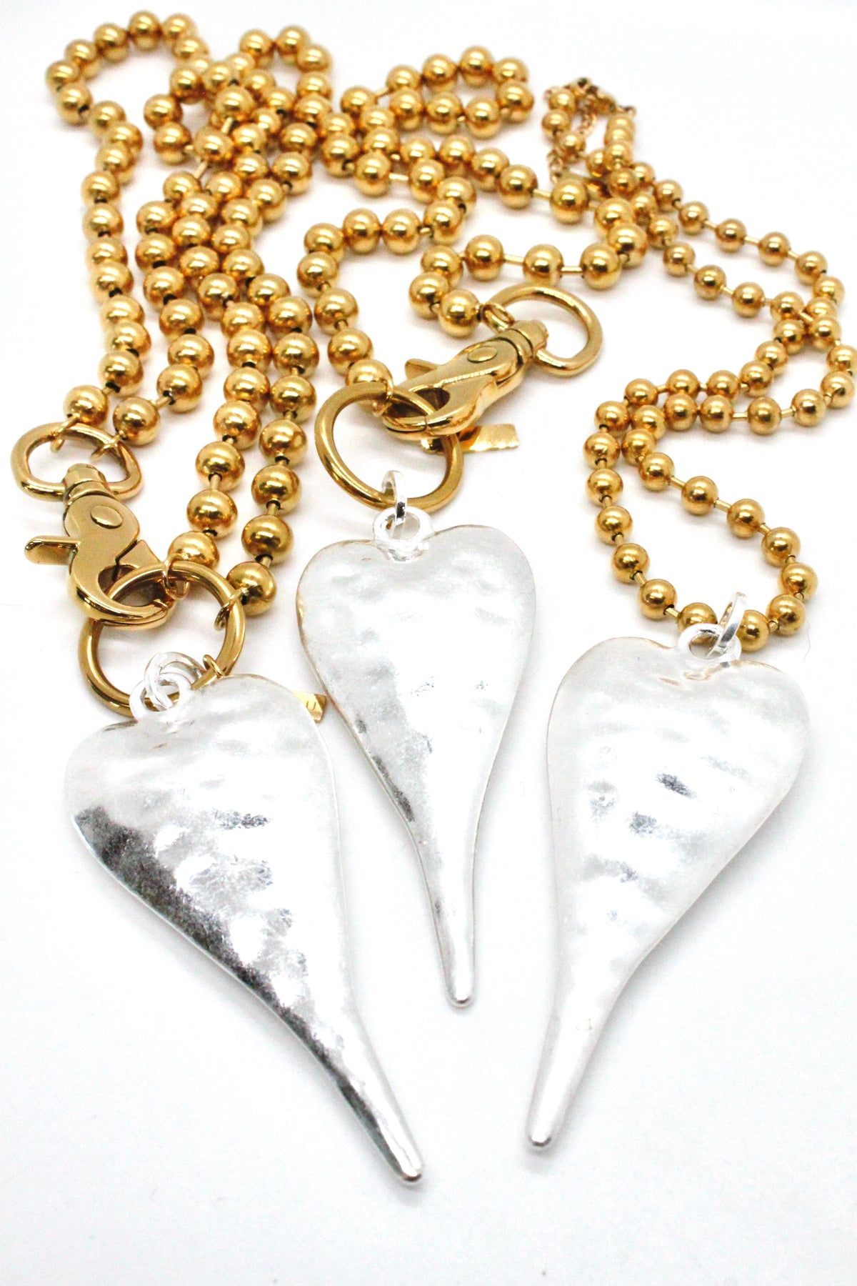 Extra Large Silver Heart Pendant Convertible Gold Chain Necklace
