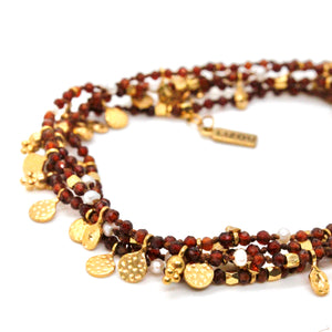 Brown Tourmaline and Pearl Gold Mini Coin Wrap Necklace - N2-2616D