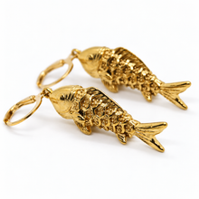 Load image into Gallery viewer, Large Gold Fish Dangle Earrings  - E4-478L
