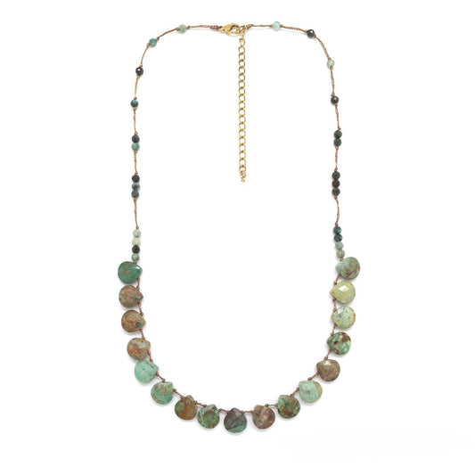 Beaded African Turquoise Teardrop Necklace - N2-2775