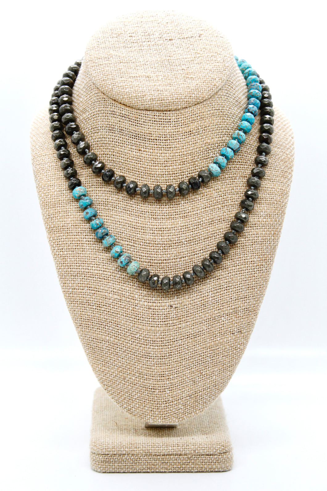 Hand-Knotted Ocean Jasper and Pyrite Beaded Necklace - NL-PYJP