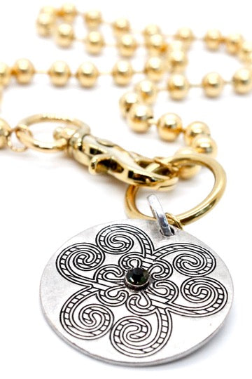Reversible Large Swirl Disc Single Gold Chain Claw Clasp