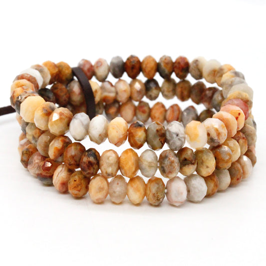 Faceted Crazy Lace Agate Three Strand Bracelet -BL-CLA