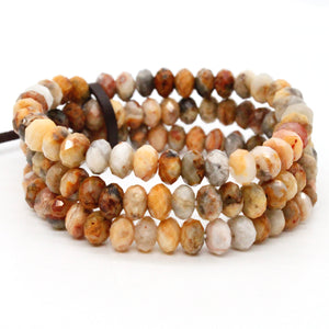 Faceted Crazy Lace Agate Three Strand Bracelet -BL-CLA