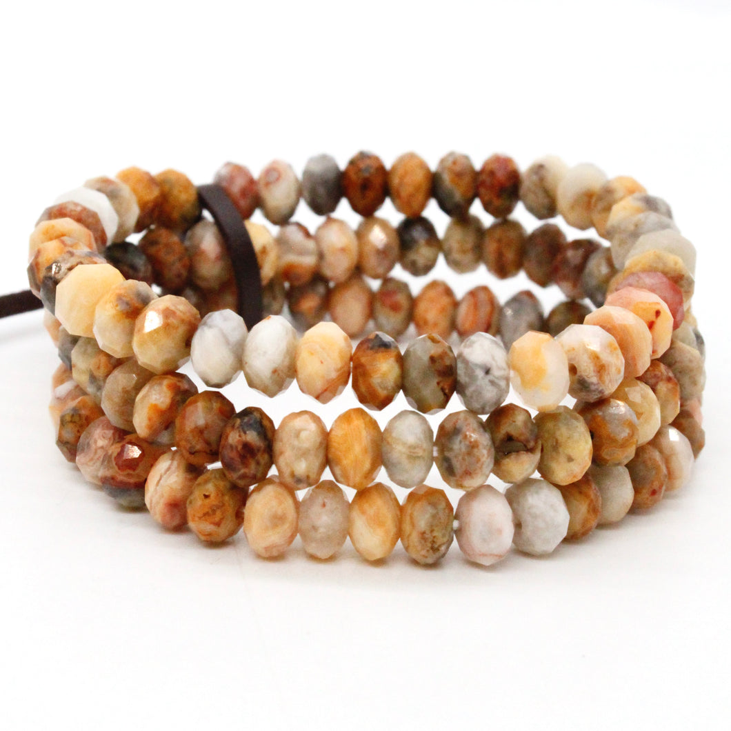 Faceted Crazy Lace Agate Three Strand Bracelet -BL-CLA