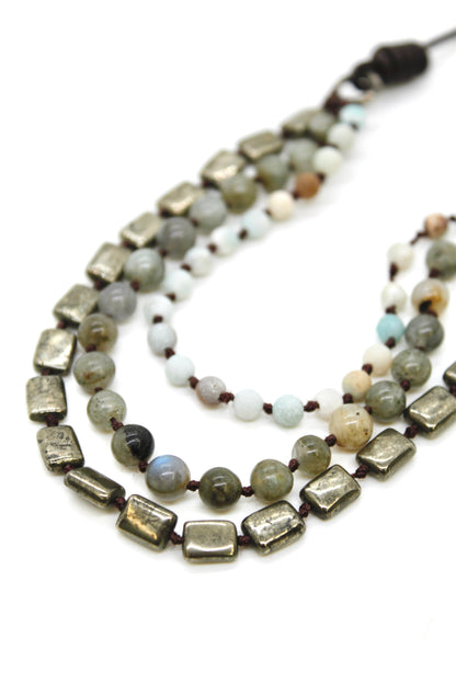 Semi Precious Stone Multi Strand Short Necklace - N4-025