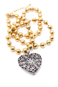 Single Gold Plate Ball Chain Necklace with Heart Locket N2-S063-2g -The Classics Collection-