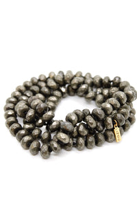 Hand-Knotted Long Faceted Pyrite Beaded Necklace - NL-PY