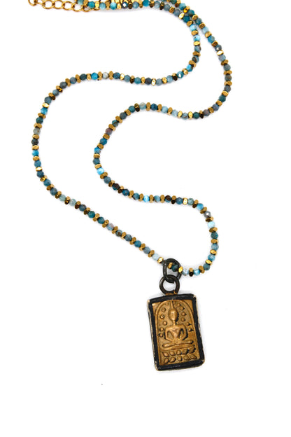 Faceted Apatite Stone Necklace with Small Buddha -Buddha Collection-