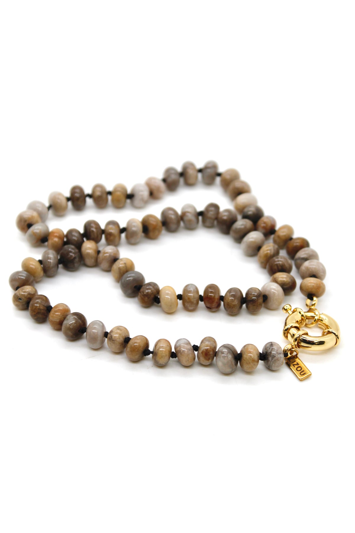 Hand-Knotted Short Silver Leaf Jasper Beaded Necklace - NLS-SLJ
