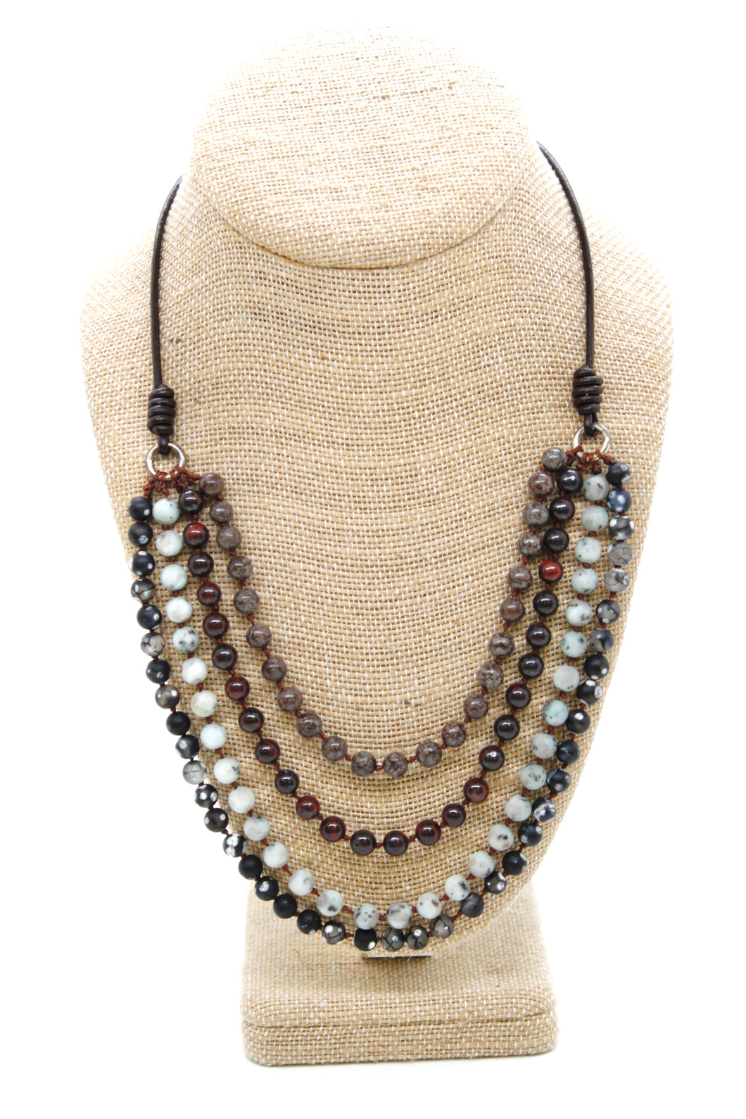 Semi Precious Stone Multi Strand Short Necklace - NLS-M36